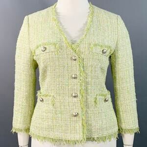 TAGLIATORE Size L Green White Cotton Blend Tweed Jacket Blazer